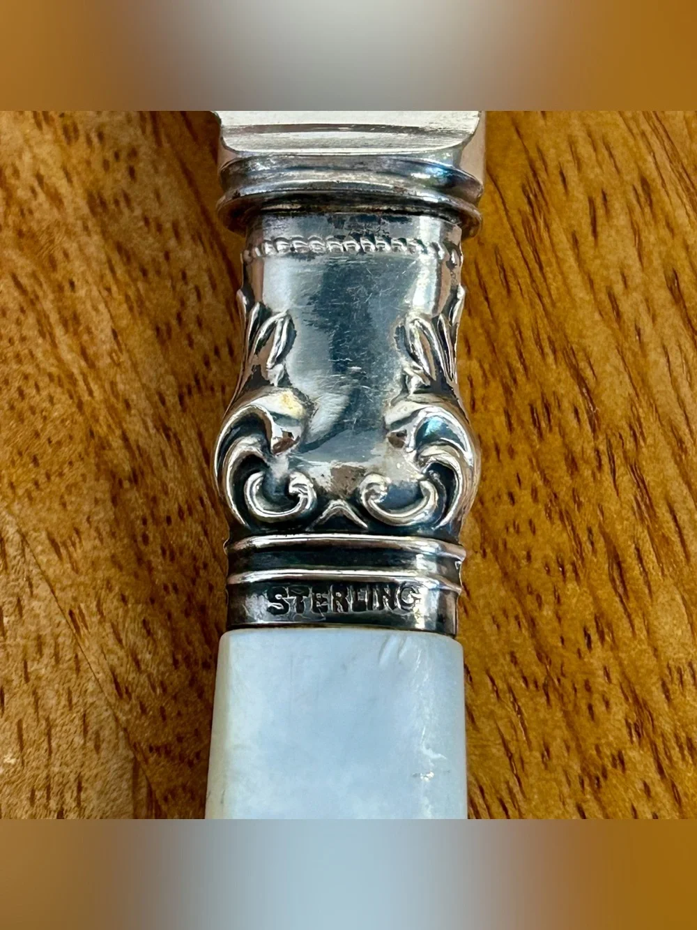 Antique Mother of Pearl Dessert Set | Sterling Silver Sheffield Knives Forks